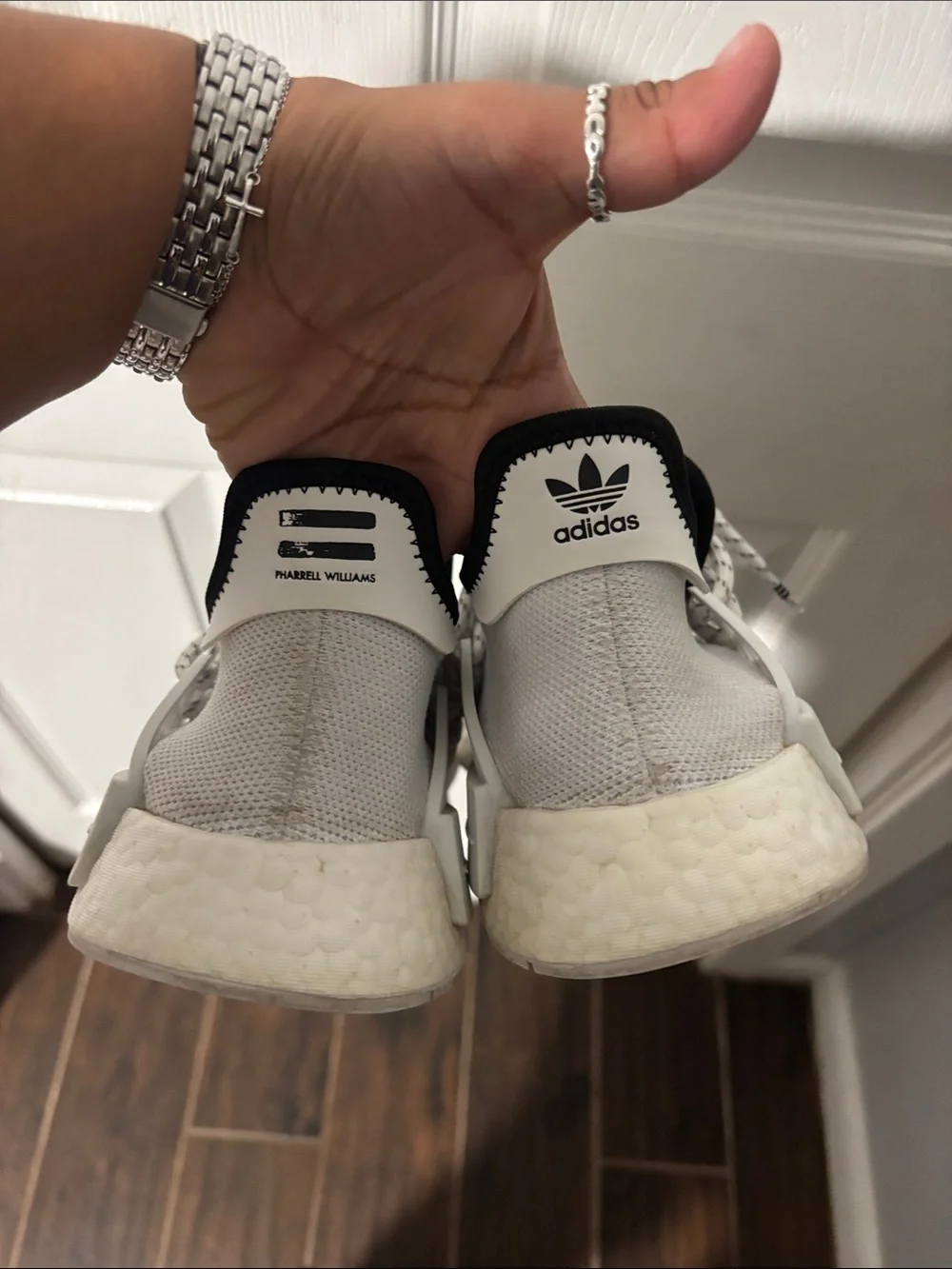 Adidas Pharrell, human races White Knit Lace-Up Sneakers men 6.5
